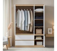 [en.casa] Armoire de Chambre Garde-Robe Moderne Meuble de Rangement avec Barre de Penderie 6 Étagères et 2 Tiroirs Placard MDF 176 x 120 x 52 cm Effet Chêne Blanc
