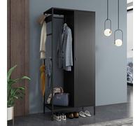 [en.casa] Armoire de Chambre Style Industriel avec Porte et 4 Étagères Portant de Vêtements Meuble de Rangement pour Dressing Chambre Salon Entrée Acier 180 x 80 x 45 cm Noir