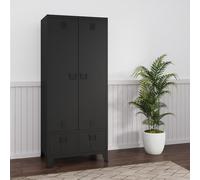 [en.casa] Armoire de Chambre Style Industriel Penderie à 2 Portes avec Étagères et Tiroirs Meuble de Rangement pour Dressing Chambre Salon Acier 180 x 90 x 40 cm Noir