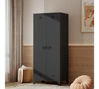 [en.casa] Armoire de Chambre Style Industriel Penderie à 2 Portes avec Étagères Meuble de Rangement pour Dressing Chambre Salon Acier 180 x 90 x 40 cm Noir