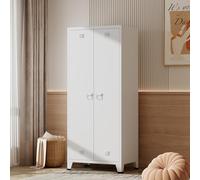 [en.casa] Armoire de Chambre Style Industriel Penderie à 2 Portes avec Étagères Meuble de Rangement pour Dressing Chambre Salon Acier 180 x 90 x 40 cm Blanc