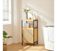 [en.casa] Armoire de Salle de Bain avec Porte et 3 Niveaux de Rangement Meuble de Stockage Style Scandinave pour Salon Chambre Cuisine MDF Bambou Rotin 80 x 40 x 35 cm Noir Naturel