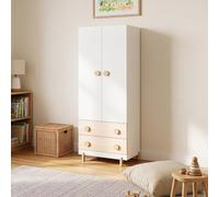 Armoire pour enfants "Vaarentaa" avec 2 portes, 2 tiroirs, dimensions 156 x 60 x 41 cm, finition blanche/aspect chêne