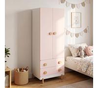 Armoire pour enfants "Vaarentaa" avec 2 portes, 2 tiroirs, dimensions 156 x 60 x 41 cm, couleur blanc / rose pastel
