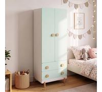 Armoire pour enfants "Vaarentaa" avec 2 portes, 2 tiroirs, dimensions 156 x 60 x 41 cm, couleur blanc/vert menthe