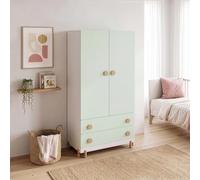 Armoire pour enfants "Vaarentaa" avec 2 portes, 2 tiroirs, dimensions 156 x 80 x 41 cm, couleur blanc/vert menthe