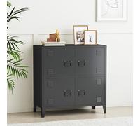 [en.casa] Armoire Métallique à 4 Portes - Casier de Bureau Avec Étagères pour Salon, Chambre, Atelier - Meuble de Rangement en Acier 82 x 80 x 40 cm Noir