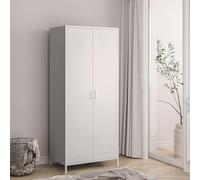 [en.casa] Armoire Métallique Vestiaire Casier avec Fentes d'Aération Barre de Penderie Meuble de Rangement Style Industriel pour Chambre Bureau Atelier Acier 180 x 76 x 50 cm Blanc