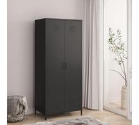 [en.casa] Armoire Métallique Vestiaire Casier avec Fentes d'Aération Barre de Penderie Meuble de Rangement Style Industriel pour Chambre Bureau Atelier Acier 180 x 76 x 50 cm Noir Mat