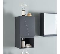 [en.casa] Armoire Murale de Salle de Bain avec Porte et Compartiment Ouvert Meuble de Rangement Stockage pour Buanderie Entrée Chambre Cuisine MDF 60 x 30 x 30 cm Gris