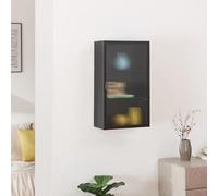 [en.casa] Armoire Murale Polyvalente avec 1 Porte en Verre Strié et 2 Étagères Meuble de Rangement Moderne Stockage pour Salon Salle de Bain Entrée Cuisine Acier 60 x 35 x 15 cm Noir