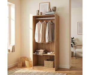 [en.casa] Armoire Ouverte Vippsaki avec Compartiment de Rangement Barre de Penderie Stockage Pratique pour Chambre Dressing Portant à Vêtements 200 x 80 x 50 cm Effet Chêne
