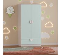 [en.casa] Armoire pour Enfants avec 2 Portes avec Poignées Centrales Barre de Penderie Tiroir Dressing Rangement MDF Panneau de Particules 123 x 60 x 40 cm Blanc Vert Menthe