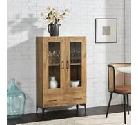 [en.casa] Armoire Vitrée Meuble de Rangement Bibliothèque Vaisselier Buffet Élégante pour Salon Cuisine Chambre Salle à Manger Panneau de Particules Verre 115 x 70 x 31 cm Effet Chêne