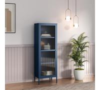 [en.casa] Armoire Vitrée Säkylä Acier Verre 150 x 50 x 35 cm Bleu | vaisselier, buffet, meuble de rangement, design moderne, étagère, salon, salle à manger, bureau, entrée, bibliothèque