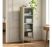 [en.casa] Armoire Vitrée Säkylä Acier Verre 150 x 50 x 35 cm Camel | vaisselier, buffet, meuble de rangement, design moderne, étagère, salon, salle à manger, bureau, entrée, bibliothèque