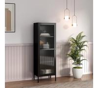 [en.casa] Armoire Vitrée Säkylä Acier Verre 150 x 50 x 35 cm Noir | vaisselier, buffet, meuble de rangement, design moderne, étagère, salon, salle à manger, bureau, entrée, bibliothèque