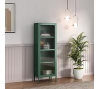 [en.casa] Armoire Vitrée Säkylä Acier Verre 150 x 50 x 35 cm Vert Sapin | vaisselier, buffet, meuble de rangement, design moderne, étagère, salon, salle à manger, bureau, entrée, bibliothèque