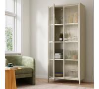 [en.casa] Armoire Vitrée Säkylä Acier Verre 180 x 80 x 35 cm Camel | vaisselier, buffet, meuble de rangement, design moderne, étagère, salon, salle à manger, bureau, entrée, bibliothèque