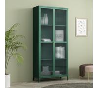 [en.casa] Armoire Vitrée Säkylä Acier Verre 180 x 80 x 35 cm Vert Sapin | vaisselier, buffet, meuble de rangement, design moderne, étagère, salon, salle à manger, bureau, entrée, bibliothèque