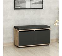 [en.casa] Banc à Chaussures Brande avec 2 Portes Effet Chêne Noir | meuble de rangement, pour l'entré, coussin confortable, structure stable