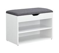 [en.casa] Banc à Chaussures Design Étagère à 2 Niveaux Meuble de Rangement pour 4 Paires de Chaussures avec Siège Rembourré Rabattable Panneau de Particules Polyester 46 x 60 x 30 cm Blanc Gris