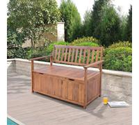 [en.casa] Banc de Jardin pour 2 Personnes avec Coffre de Rangement Dossier et Accoudoirs Ergonomiques Banquette Siège pour Extérieur Terrasse Bois d'Acacia 130 x 60 x 88 cm Naturel