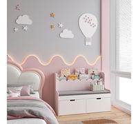 [en.casa] Banc de Lecture avec Étagère pour Enfants Meuble de Rangement avec Coussin Coffre à Jouets avec Tiroirs Bibliothèque MDF Panneau de Particules 100 x 45 x 70 cm Rose Barbe à Papa Blanc