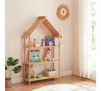 [en.casa] Bibliothèque à 3 Niveaux pour Enfant Étagère Autoportante en Forme de Cabane pour Rangement de Livres Jouets Coloriages Bambou 137 x 90 x 30 cm Naturel