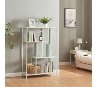 [en.casa] Bibliothèque à 4 Niveaux Étagère Autoportante au Style Intemporel avec 4 Compartiments de Rangement pour Salon Chambre Bureau Acier 115 x 75 x 35 cm Blanc Mat