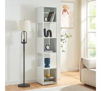 [en.casa] Bibliothèque à 5 Niveaux Étagère Autoportante avec 5 Surfaces de Rangement Meuble de Stockage Design Intemporel pour Salon Bureau Chambre Acier Laqué 185 x 38 x 38 cm Blanc
