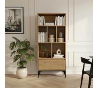 [en.casa] Bibliothèque avec Tiroir et 6 Compartiments de Rangement Ouverts Étagère Autoportante pour Salon Bureau MDF Métal 137 x 60 x 35 cm Effet Chêne Foncé