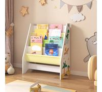 Bibliothèque Fisterra pour enfant avec 4 compartiments ouverts blanc vert jaune