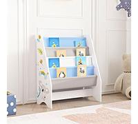 Bibliothèque Fisterra pour enfant avec 4 compartiments ouverts blanc gris bleu