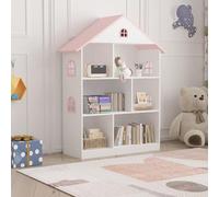 [en.casa] Bibliothèque pour Enfants avec 6 Compartiments de Rangement Ouverts Étagère Autoportante en Forme de Maison Cabane MDF 107 x 83 x 30 cm Blanc