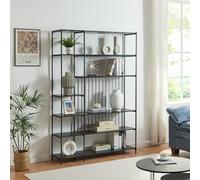 [en.casa] Bibliothèque Style Intemporel Étagère Autoportante Design Meuble de Rangement avec 10 Compartiments pour Salon Chambre Bureau Métal Panneau de Particules 180 x 120 x 33 cm Noir