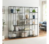 [en.casa] Bibliothèque Style Intemporel Étagère Autoportante Meuble de Rangement Design Industriel pour Salon Chambre Bureau Métal Panneau de Particules 180 x 180 x 33 cm Noir