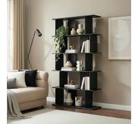 [en.casa] Bibliothèque sur Pied Gäljami 180 x 100 x 35 cm avec 5 Étagères de Rangement Décalées pour Livres Objet de Décoration Salon Chambre Couloir Bureau Noir