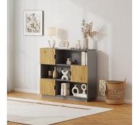 [en.casa] Bibliothèque Verhundar Design Intemporel avec 3 Compartiments Ouverts et Fermés 3 Portes Étagère Armoire Rangement Bas Salon Bureau 102 x 120 x 30 cm Gris Effet Bois