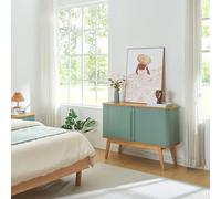[en.casa] Buffet avec 2 Portes Coulissantes et 4 Grands Compartiments de Rangement Armoire Commode Placard Vaisselier pour Salon Chambre Bambou MDF 110 x 40 x 80 cm Naturel Bleu