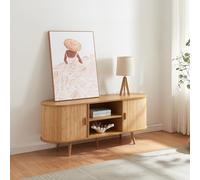[en.casa] Buffet avec Portes Coulissantes et 2 Étagères Commode Meuble TV Vaisselier Style Scandinave pour Salon Chambre Bureau Bambou MDF Bois 140 x 40 x 56 cm Naturel