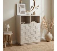[en.casa] Buffet Haut Armoire Haute avec 2 Portes à Façade 3D 4 Compartiments de Rangement Intérieurs 2 Niches Ouvertes Capacité 30 kg Panneau de Particules PVC 86 x 64 x 36 cm Beige