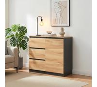 [en.casa] Buffet Moderne Meuble de Rangement Vaisselier avec 1 Porte et 3 Tiroirs Décorative Stable pour Salon Chambre Cuisine Panneau de Particules 80 x 40 x 75 cm Chêne Rustique Noir
