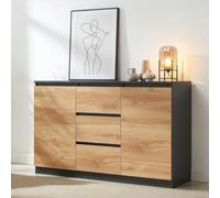 [en.casa] Buffet Moderne Meuble de Rangement Vaisselier avec 2 Portes et 3 Tiroirs Décorative Stable pour Salon Chambre Cuisine Panneau de Particules 120 x 35 x 75 cm Chêne Rustique Noir