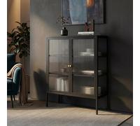 [en.casa] Buffet Moderne Meuble de Rangement Vaisselier avec 2 Portes Passage de Câbles Poignées Pratiques Façade Décorative Stable pour Salon Chambre Cuisine Acier Verre Trempé 100 x 80 x 30 cm Noir