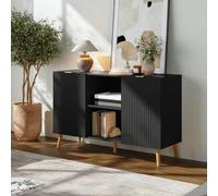 [en.casa] Buffet Nand Armoire avec 2 Portes 120 x 40 x 76 cm Noir | meuble de rangement, avec façades rainurées, stable, moderne, salon, séjour, chambre