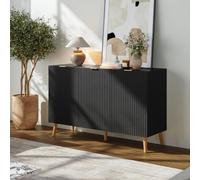 [en.casa] Buffet Nand Armoire avec 3 Portes 120 x 40 x 76 cm Noir | meuble de rangement, avec façades rainurées, stable, moderne, salon, séjour, chambre