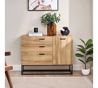 [en.casa] Buffet Style Industriel Commode pour Salon Entrée Chambre Meuble de Rangement avec Tiroirs et Étagère Fermée à Porte Métal Panneau de Particules 75 x 100 x 35 cm Noir Effet Chêne
