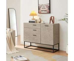 [en.casa] Buffet Style Industriel Commode pour Salon Entrée Chambre Meuble de Rangement avec Tiroirs et Étagère Fermée à Porte Métal Panneau de Particules 75 x 100 x 35 cm Noir Effet Béton Clair