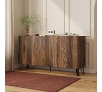 [en.casa] Buffet Trorlon 160 x 40 x 83 cm Effet Noyer Travertin Noir | avec 4 portes, grand plateau, bords de portes biseautés, vaisselier, armoire, meuble de rangement, salon, salle à manger